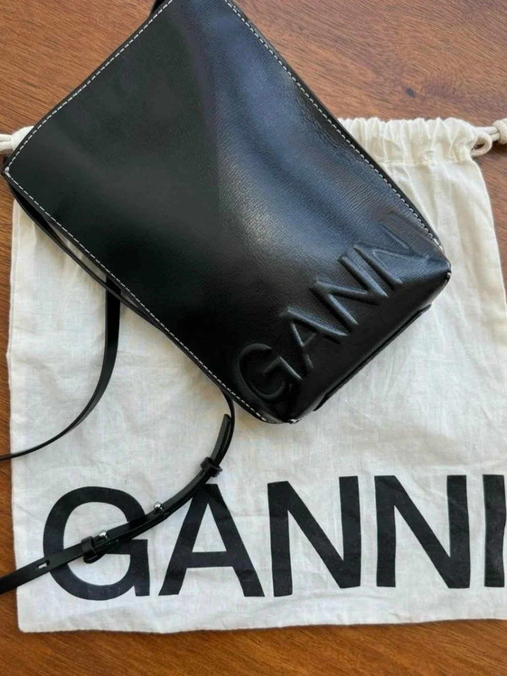 Ganni Black mini banner Leather Crossbody
